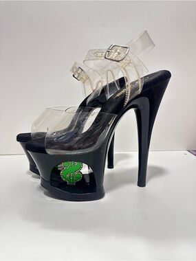 7" Black Clear Stripper High Heels Money $ Dollar Sign Pleaser Pole Dance Shoes